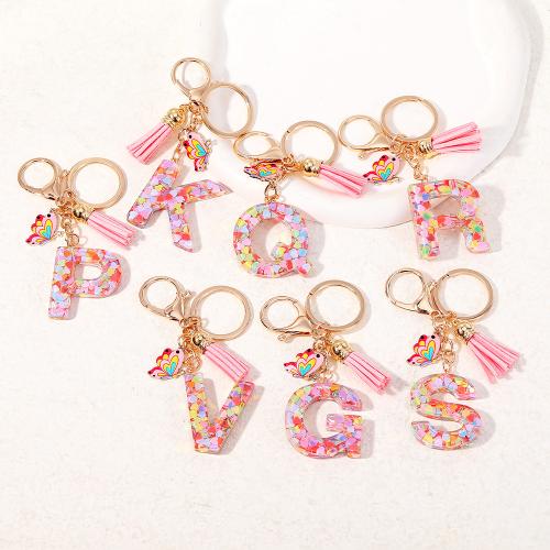 Resin Key Chain, Zinc Alloy, with Resin, Alphabet Letter, multifunctional & Unisex pink 