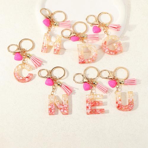 Resin Key Chain, Zinc Alloy, with Resin, Alphabet Letter, epoxy gel, multifunctional & Unisex pink 