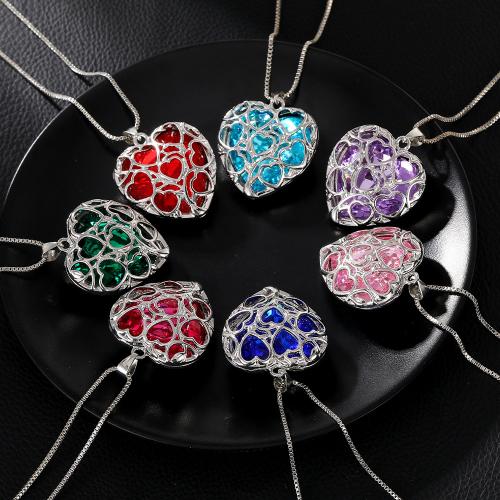 Rhinestone Zinc Alloy Necklace, with Rhinestone, plated & for woman & hollow 
