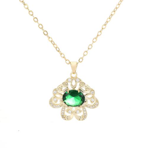 Корень Циркон Микро вымощает латунь ожерелье, Латунь, Другое покрытие, инкрустированное микро кубического циркония & Женский & отверстие, Золотой, продается PC