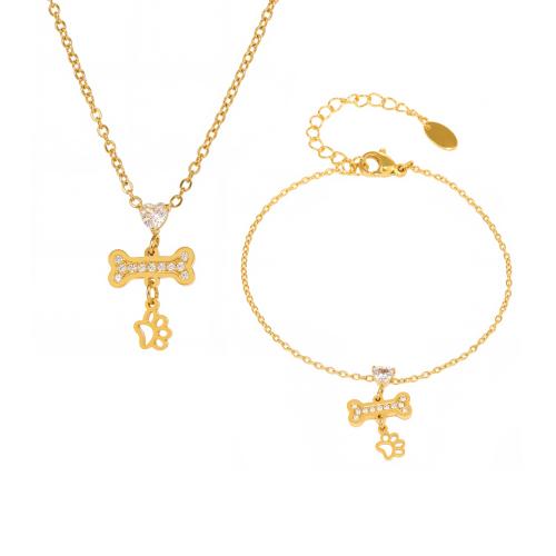 Cubic Zirconia Micro Pave Ensembles de bijoux en acier inoxydable, Acier inoxydable 304, Placage, styles différents pour le choix & pavé de micro zircon & pour femme, plus de couleurs à choisir, Vendu par PC