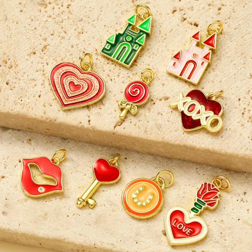 Emaille Edelstahl Anhänger, 304 Edelstahl, goldfarben plattiert, DIY & Micro pave Zirkonia, goldfarben, 3PCs/Tasche, verkauft von Tasche