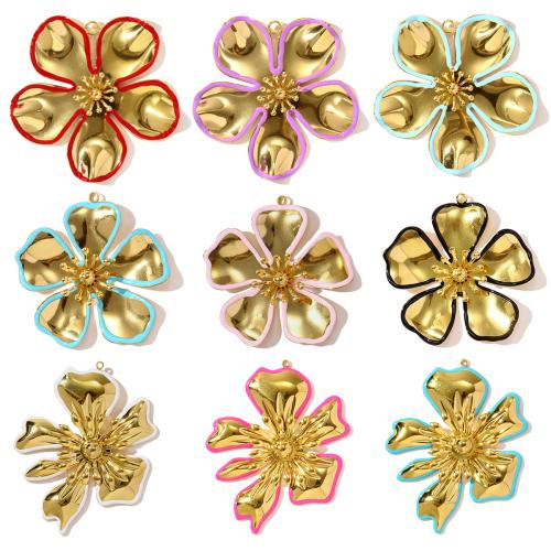 Emaille Edelstahl Anhänger, 304 Edelstahl, Blume, goldfarben plattiert, DIY, goldfarben, 3PCs/Tasche, verkauft von Tasche