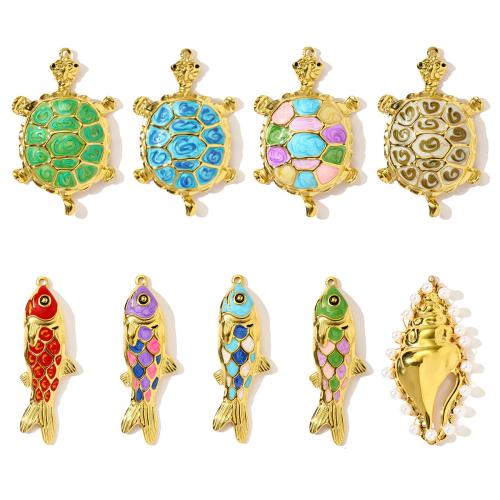 Emaille Edelstahl Anhänger, 304 Edelstahl, mit ABS-Kunststoff-Perlen, goldfarben plattiert, DIY, goldfarben, 3PCs/Tasche, verkauft von Tasche