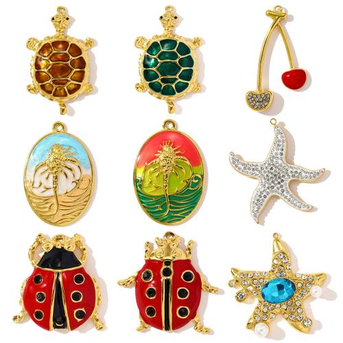 Emaille Edelstahl Anhänger, 304 Edelstahl, mit ABS-Kunststoff-Perlen, goldfarben plattiert, DIY & Micro pave Zirkonia & mit Strass, goldfarben, 3PCs/Tasche, verkauft von Tasche