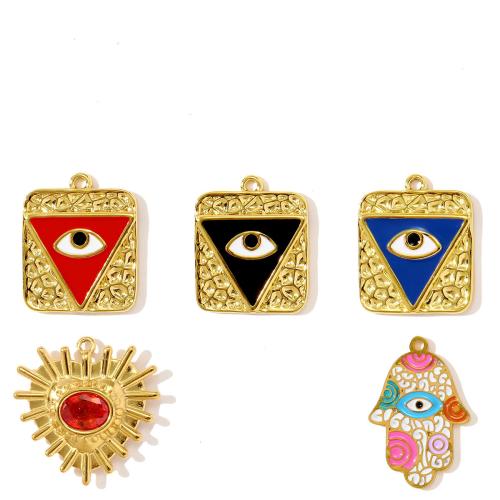 Moda Mal Ojo Pendiente, acero inoxidable 304, chapado, Bricolaje & micro arcilla de zirconia cúbica & esmalte, más colores para la opción, 3PCs/Bolsa, Vendido por Bolsa