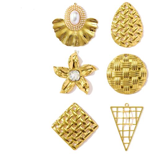 Stainless Steel Pendants, 304 Stainless Steel, with ABS Plastic Pearl, plated, DIY & micro pave cubic zirconia 