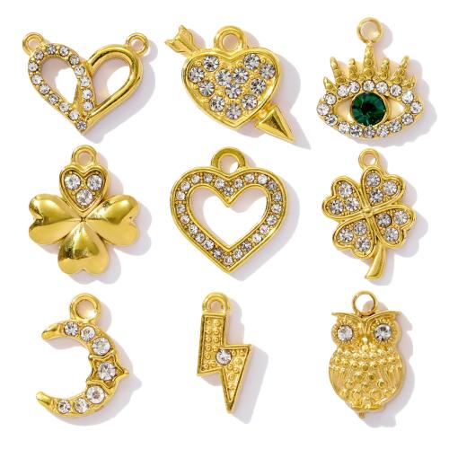 Pendentifs en acier inoxydable strass, Acier inoxydable 304, Placage, DIY & avec strass, plus de couleurs à choisir Vendu par sac