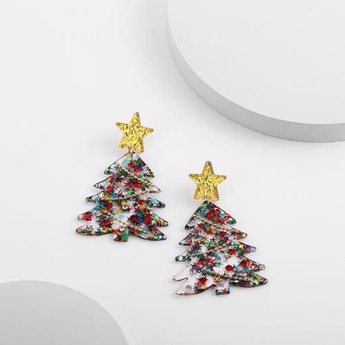 Boucles d'oreilles de Noël, Acrylique, avec Paillettes, arbre de noël, poli, Conception de Noël & pour femme, plus de couleurs à choisir, Vendu par paire