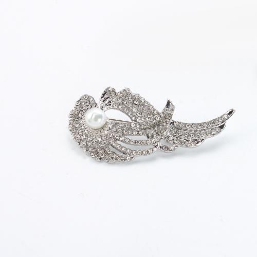 Broche perle d'eau douce, alliage de zinc, avec perle d'eau douce cultivée, forme d'aile, Placage de couleur d'or, bijoux de mode & avec strass, plus de couleurs à choisir Vendu par PC