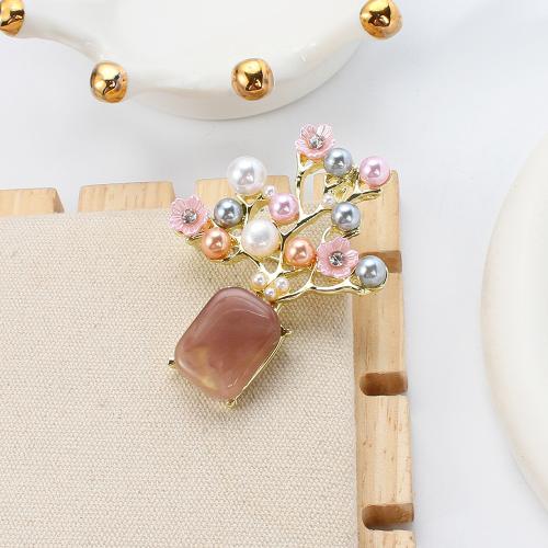 Broche perle d'eau douce, alliage de zinc, avec perle d'eau douce cultivée & résine & Acrylique, Placage de couleur d'or, bijoux de mode & avec strass, plus de couleurs à choisir Vendu par PC