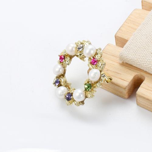 Broche perle d'eau douce, alliage de zinc, avec perle d'eau douce cultivée, Placage de couleur d'or, bijoux de mode & avec strass, plus de couleurs à choisir Vendu par PC