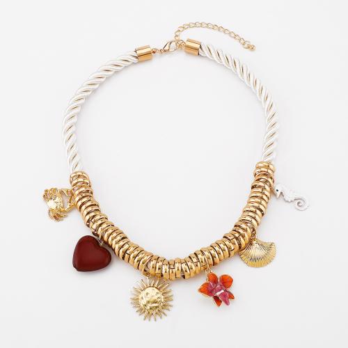 Enamel Zinc Alloy Necklace, with Polyester Cord & Resin, plated, fashion jewelry & for woman, golden 