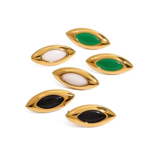 Agate Stud Earring, 304 Stainless Steel, with Agate, gold color plated, fashion jewelry & for woman 