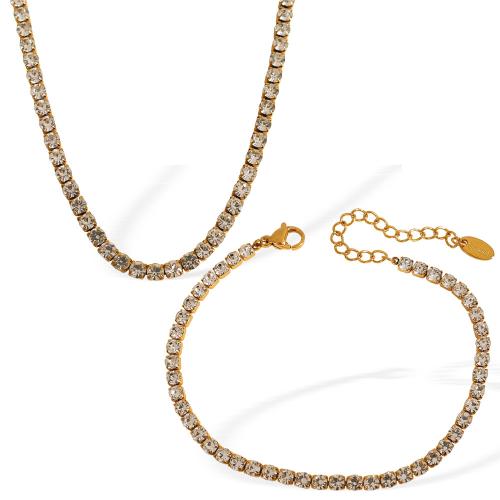 Bijoux strass en acier inoxydable Set, Acier inoxydable 304, Placage, styles différents pour le choix & pour femme & avec strass, doré, Vendu par PC