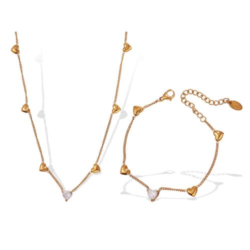 Parures de bijoux en acier inoxydable, Acier inoxydable 304, avec cristal, Placage, bijoux de mode & styles différents pour le choix & pour femme, doré, Vendu par PC