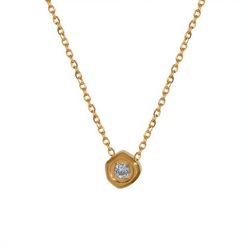 Ожерелье Цирконий нержавеющей стали, Нержавеющая сталь 304, с 5cm наполнитель цепи, Другое покрытие, ювелирные изделия моды & инкрустированное микро кубического циркония & Женский, Золотой .65cm, длина:40 см, продается PC