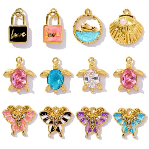 Emaille Edelstahl Anhänger, 304 Edelstahl, mit ABS-Kunststoff-Perlen, plattiert, DIY & Micro pave Zirkonia & mit Strass, keine, 3PCs/Tasche, verkauft von Tasche