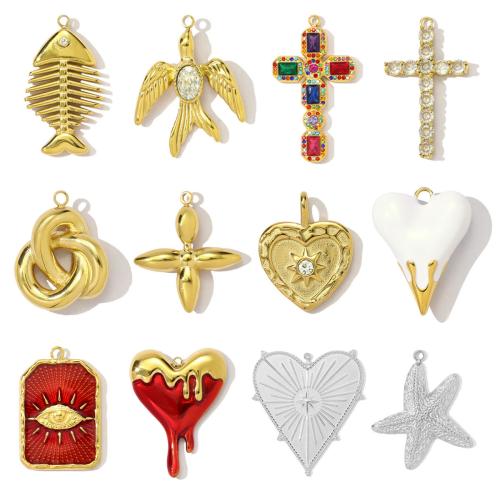 Stainless Steel Pendants, 304 Stainless Steel, plated, DIY & micro pave cubic zirconia & enamel & with rhinestone 