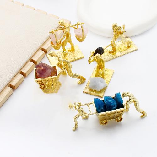 украшенное ремесло цинкового сплава, цинковый сплав, с Полудрагоценный камень, разные стили для выбора, Золотой, продается PC[