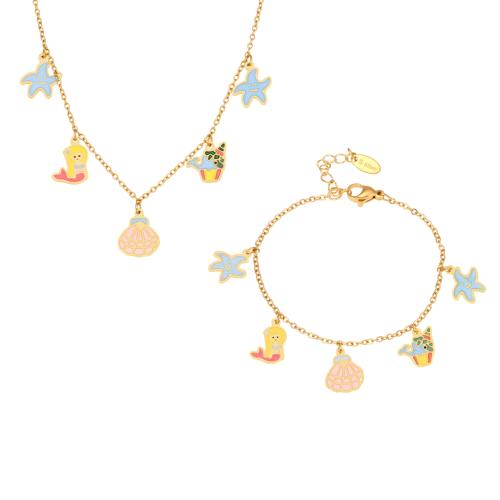 Conjuntos de joyería de acero inoxidable de esmalte, acero inoxidable 304, chapado, para  los niños, dorado, Vendido por UD