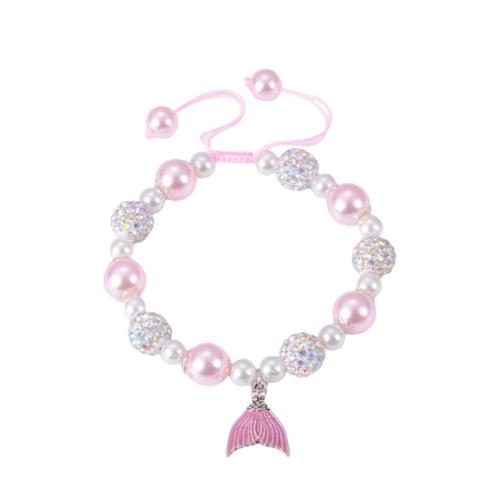 Shell Pearl Bracelet, with Polyester Cord & Zinc Alloy, Mermaid tail, handmade, adjustable & for woman & enamel & with rhinestone 