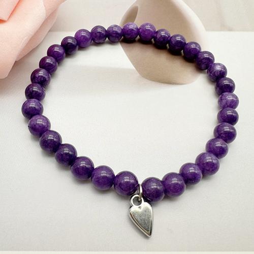 pierre gemme bracelet, avec alliage de zinc, coeur, fait à la main, bijoux de mode & unisexe, violet, Diamètre inté Environ 60mm, Vendu par PC