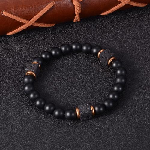 Glass Beads Bracelet, with Lava & Zinc Alloy, handmade & for man Approx 11.8 Inch 