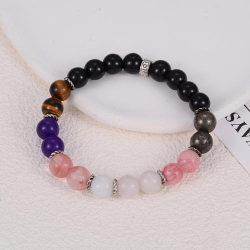 quartz rose bracelet, avec pierre gemme & oeil de tigre & améthyste & alliage de zinc, Rond, fait à la main, bijoux de mode & pour femme Environ 10.2 pouce, Vendu par PC