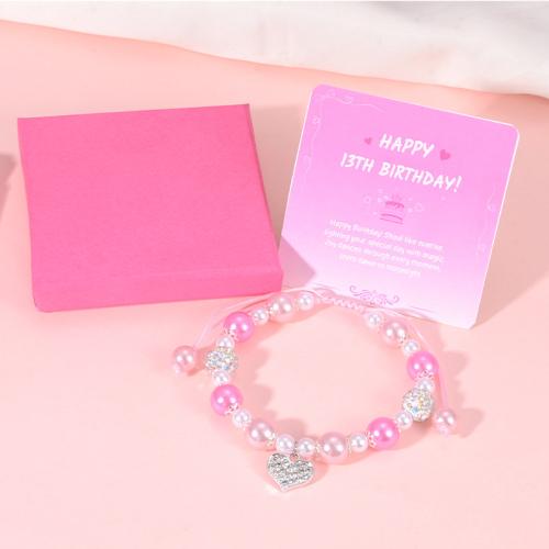 Shell Pearl Bracelet, with Polyester Cord & Zinc Alloy, Heart, handmade, Girl & fashion jewelry & with rhinestone Approx 6.5-9.8 Inch 