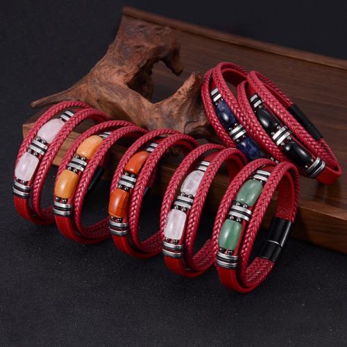 cuir PU bracelet, avec pierre gemme & alliage de zinc, multicouche & unisexe & normes différentes pour le choix, plus de couleurs à choisir, Vendu par PC