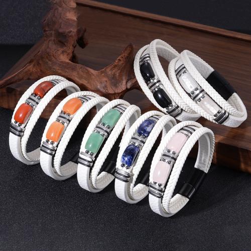 cuir PU bracelet, avec pierre gemme & Acier inoxydable 304, multicouche & différents matériaux pour le choix & unisexe & normes différentes pour le choix, Vendu par PC