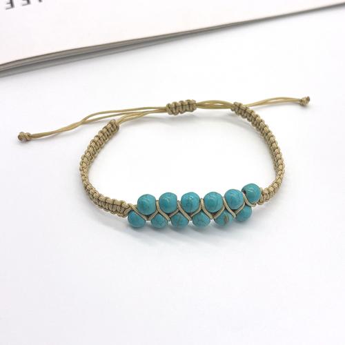 Gemstone Bracelet, with Polyester Cord, Round, handmade & Unisex & adjustable, beads length 6mm, Inner Approx 56mm 
