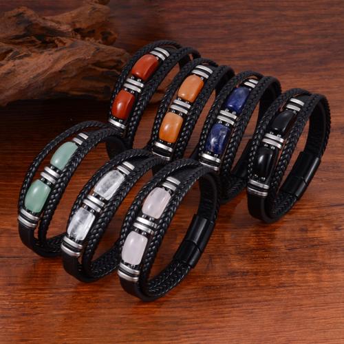 cuir PU bracelet, avec pierre gemme & alliage de zinc, multicouche & différents matériaux pour le choix & normes différentes pour le choix & pour homme, Vendu par PC