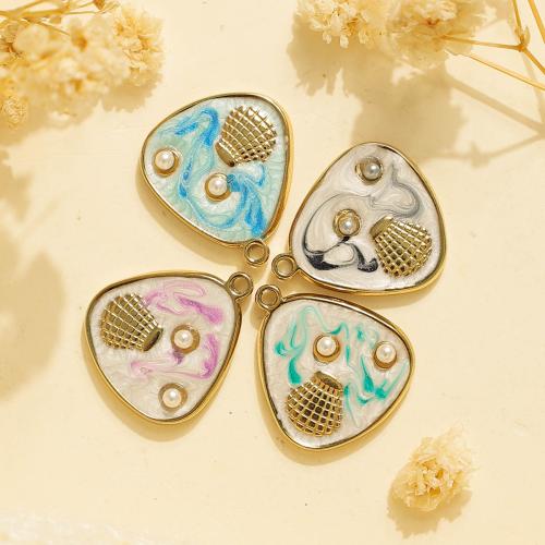 Emaille Edelstahl Anhänger, 304 Edelstahl, mit Kunststoff Perlen, goldfarben plattiert, DIY, goldfarben, 10PCs/Tasche, verkauft von Tasche