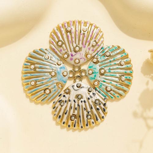 Emaille Edelstahl Anhänger, 304 Edelstahl, mit Kunststoff Perlen, Schale, goldfarben plattiert, DIY, goldfarben, 10PCs/Tasche, verkauft von Tasche