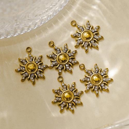 Pendentifs en acier inoxydable strass, Acier inoxydable 304, soleil, Placage, DIY & avec strass, plus de couleurs à choisir Vendu par sac