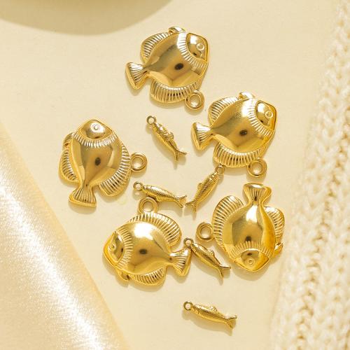 Pendentifs d'animaux en acier inoxydable , Acier inoxydable 304, poisson, Placage de couleur d'or, DIY, doré Vendu par sac