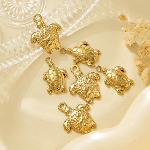 Pendentifs d'animaux en acier inoxydable , Acier inoxydable 304, tortue, Placage de couleur d'or, DIY, doré Vendu par sac