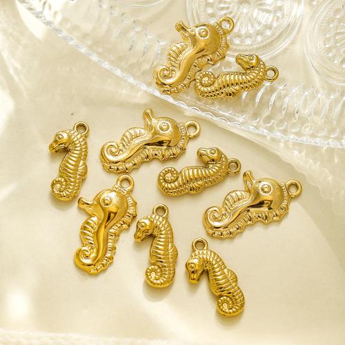 Pendentifs d'animaux en acier inoxydable , Acier inoxydable 304, hippocampe, Placage de couleur d'or, DIY, doré Vendu par sac