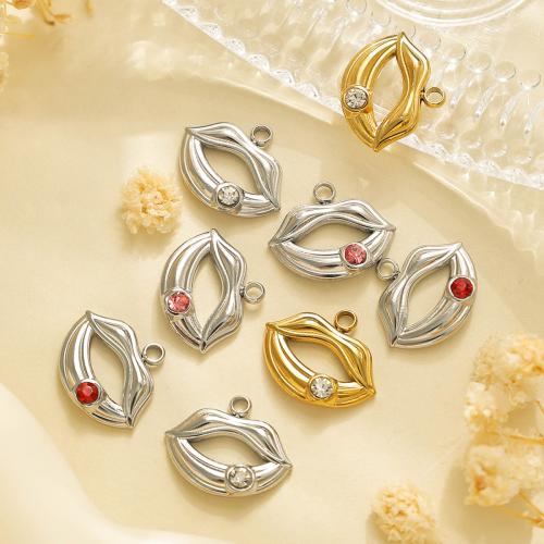 colgantes del acero inoxidable con cúbico zirconia, acero inoxidable 304, Labios, chapado, Bricolaje & micro arcilla de zirconia cúbica, más colores para la opción, 10PCs/Bolsa, Vendido por Bolsa