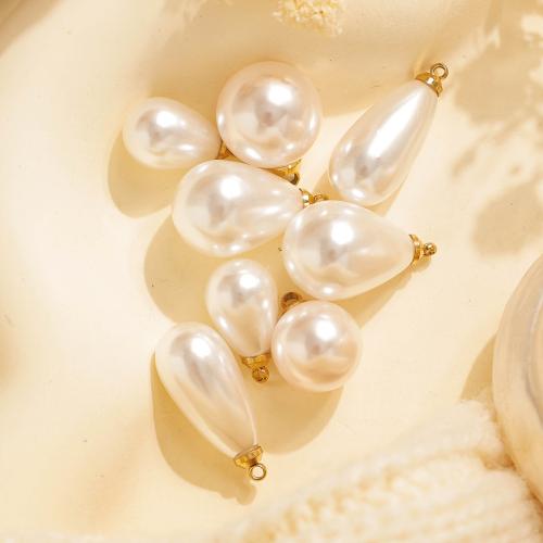 Stainless Steel Pendants, Plastic Pearl, with 304 Stainless Steel, Teardrop, plated, DIY 