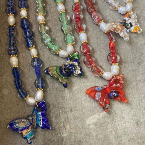 Lampwork Jewelry Necklace, with Glass Beads & 304 Stainless Steel, handmade & for woman [