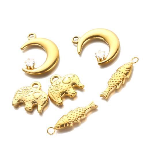 Stainless Steel Pendants, 304 Stainless Steel, gold color plated, DIY & with rhinestone, golden 