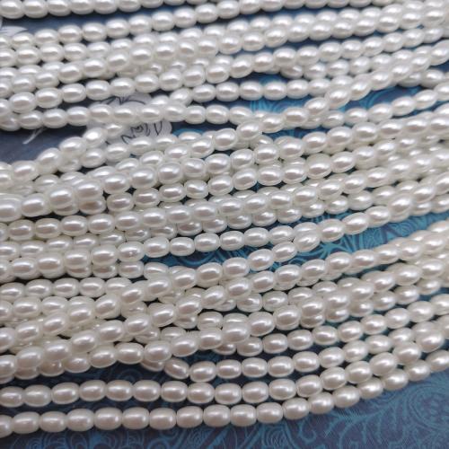 Perlmuttartige Glasperlen, Reis, DIY, weiß, 3-5mm, Länge:40 cm, verkauft von Strang