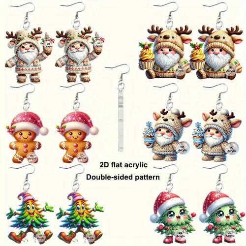 Boucles d'oreilles de Noël, Acrylique, Impression, bijoux de mode, plus de couleurs à choisir, Vendu par paire
