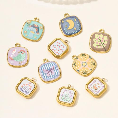 Emaille Edelstahl Anhänger, 304 Edelstahl, goldfarben plattiert, DIY, keine, 3PCs/Tasche, verkauft von Tasche