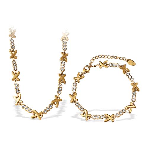 Joyería de acero inoxidable de diamantes de imitación, acero inoxidable 304, 18K chapado en oro, diferentes estilos para la opción & para mujer & con diamantes de imitación, Vendido por UD[