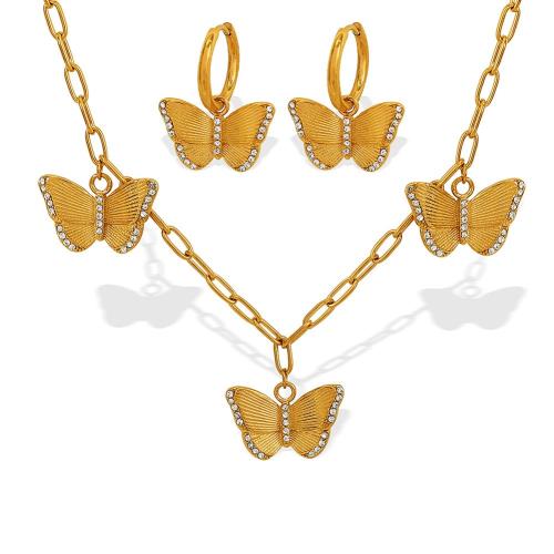 Bijoux strass en acier inoxydable Set, Acier inoxydable 304, Placage, styles différents pour le choix & pour femme & avec strass, doré, Vendu par PC