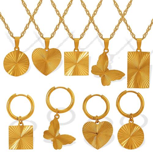 Parures de bijoux en acier inoxydable, Acier inoxydable 304, Plaqué or 18K, bijoux de mode & styles différents pour le choix & pour femme, Vendu par PC